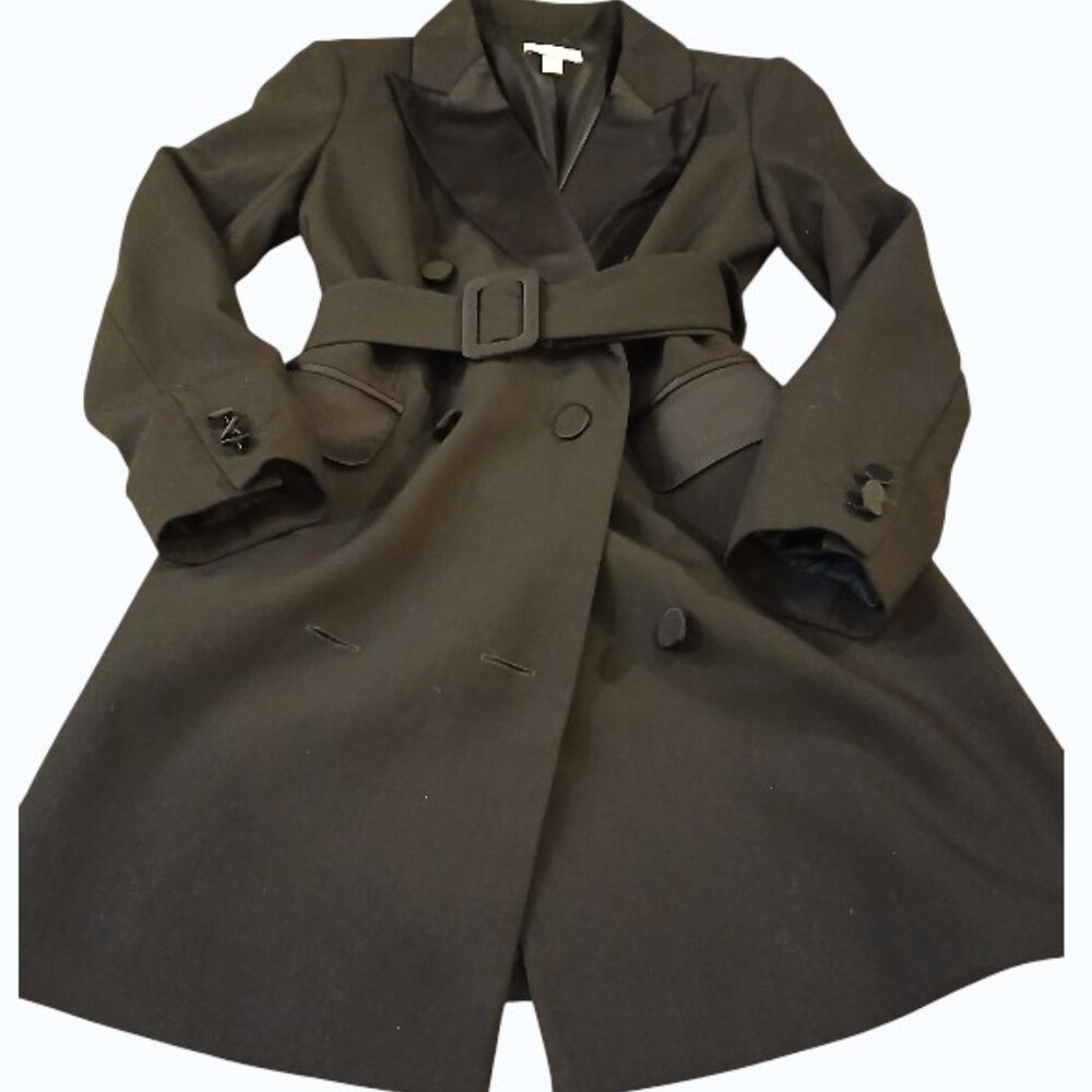 TOPSHOP Black Longline Dress Coat 2 - Picture 3 of 10